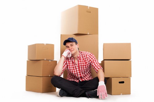 Business relocation team handling office equipment during a Wandsworth move